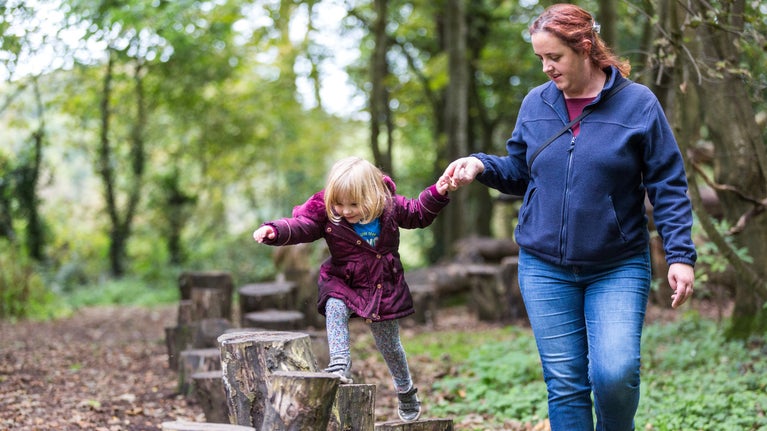 A family in the natural play area at Mount Stewart, County Down